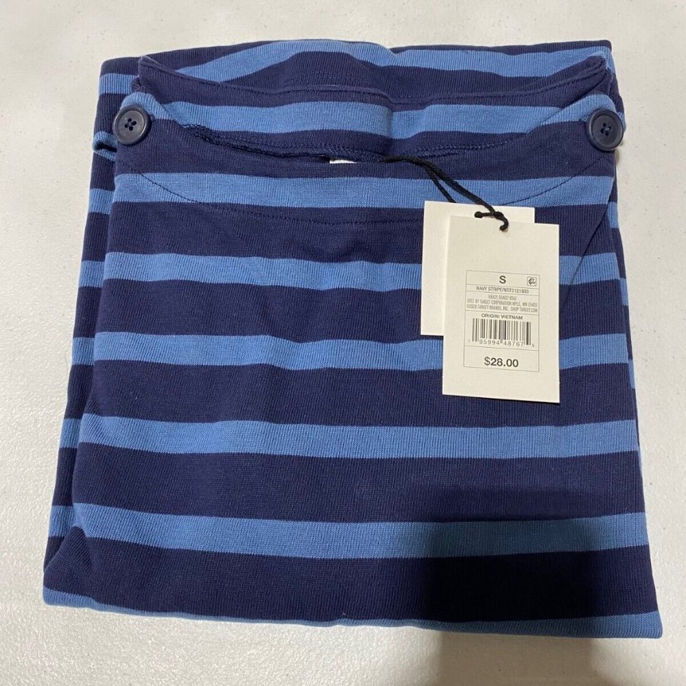COPY - The Nines by HATCH Long Sleeve Jersey Maternity Blouse Navy Striped